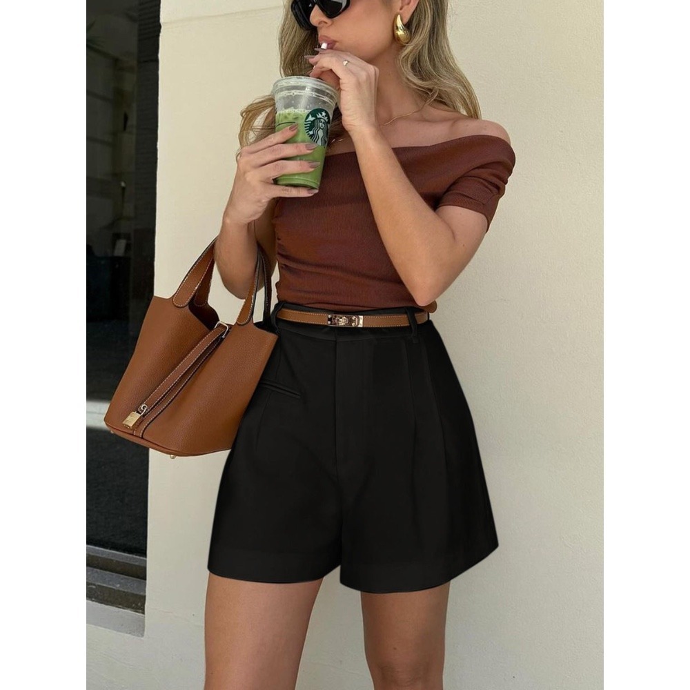 High Waist Pleated Shorts Career Casual Party Black Shorts
